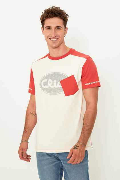 Slanted pocket T-shirt (Off-White/Red)
